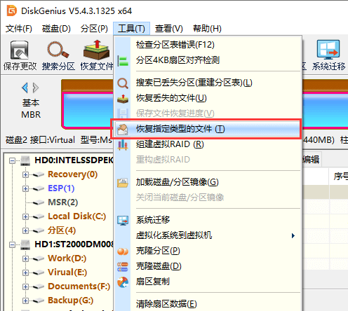 按指定文件类型恢复文件