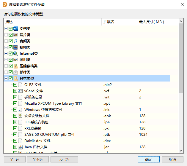 按指定文件类型恢复文件